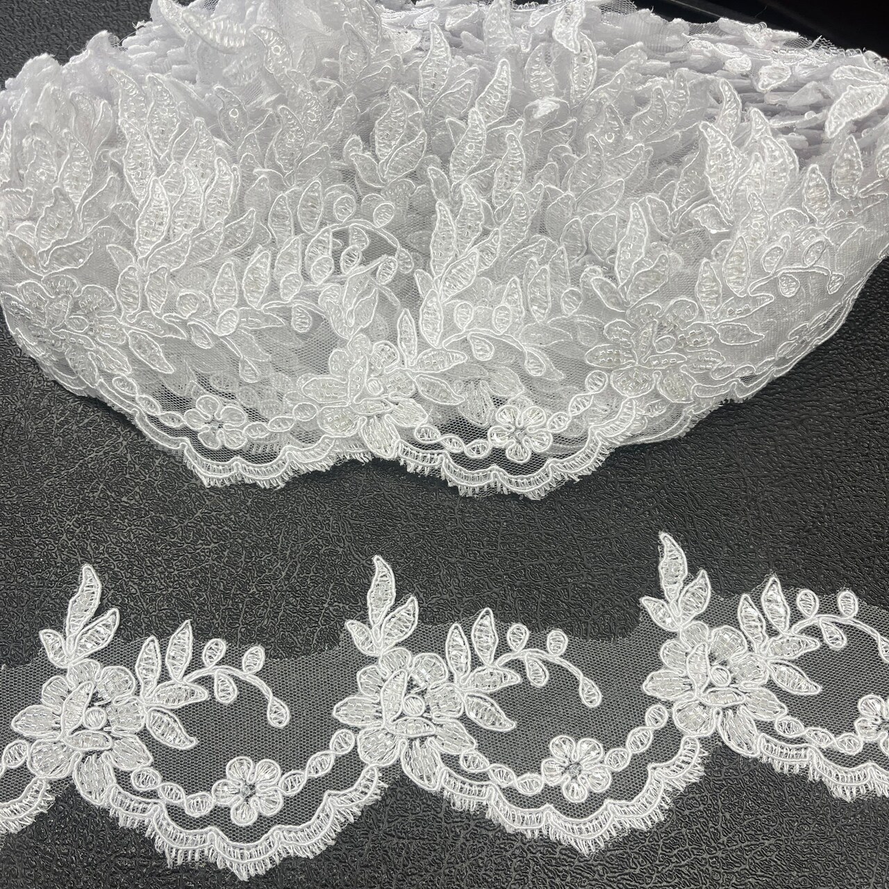 1 Yard Beaded & Corded Embroidered Lace Trim 3" Wide 100% Polyester Net Mesh for Special Occasion Dresses